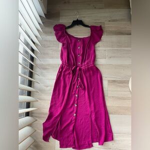 Elegant Magenta Button-Down Dress